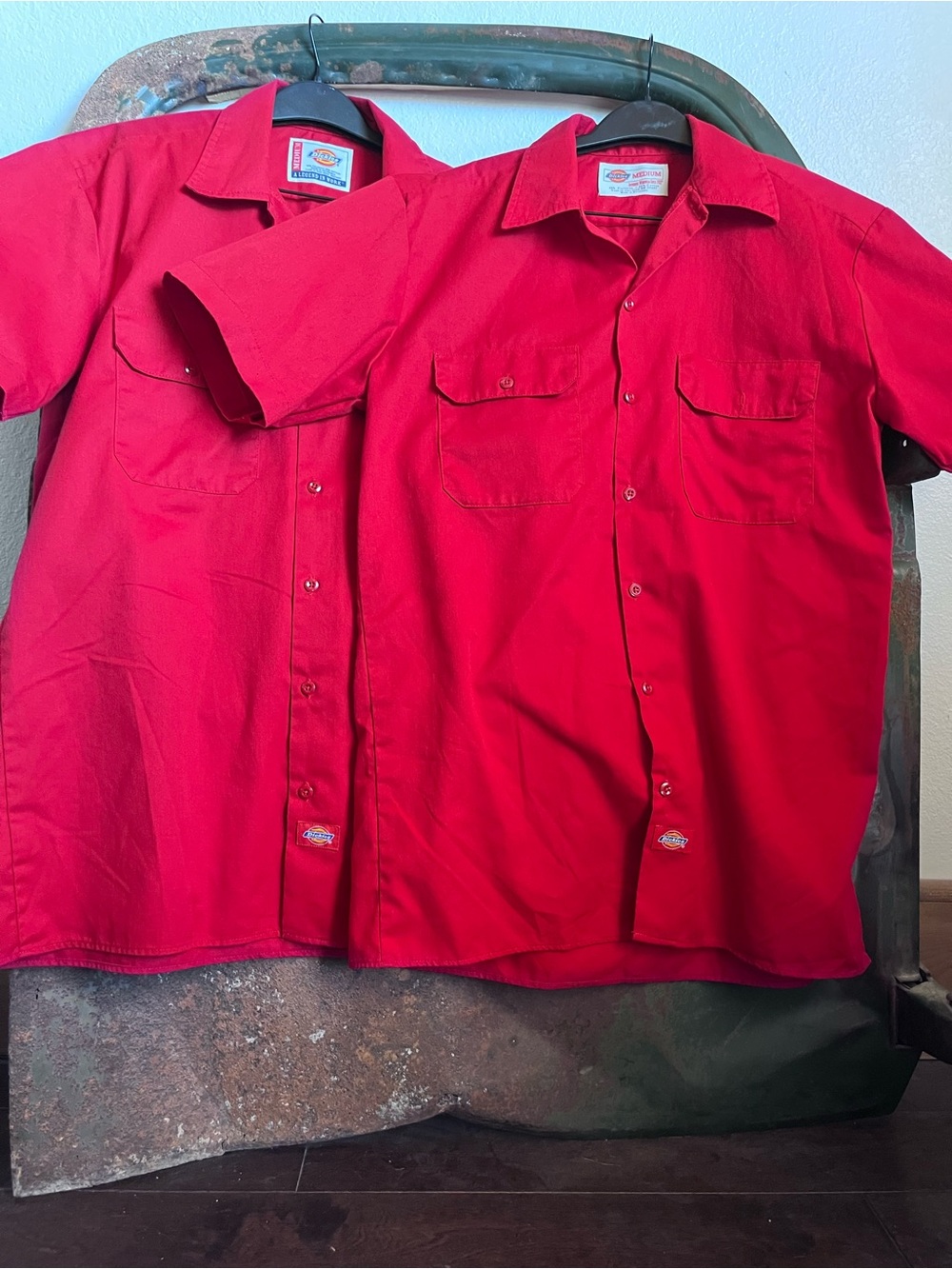 Set of 2 Dickies Men’s Short Sleeve Button-Up Work Shirt - Bright Red